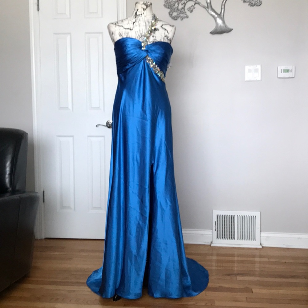 NWOT Satin Mermaid Formal Gown Prom vibrant vintage embellish crystal dress L
